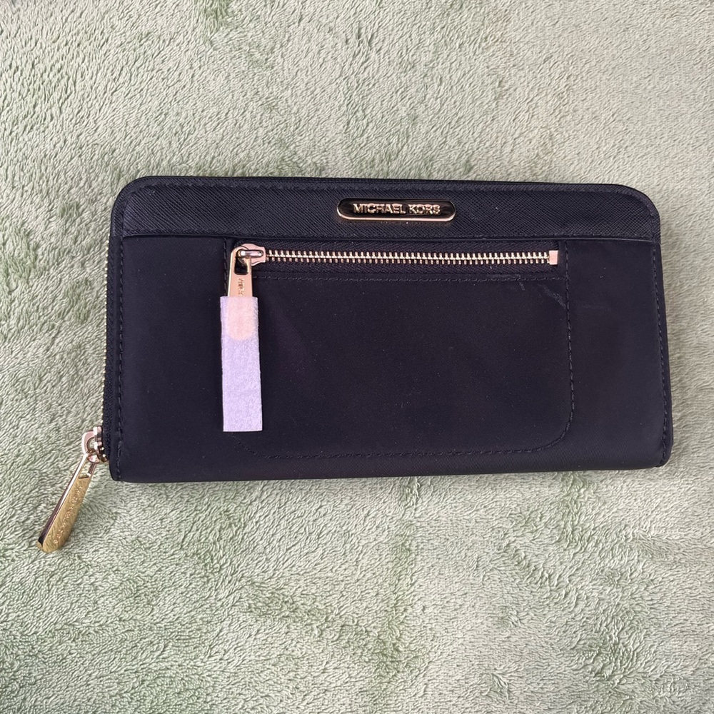 Michael Kors Black Zip-Around Continental Wallet with Front Zip Pocket